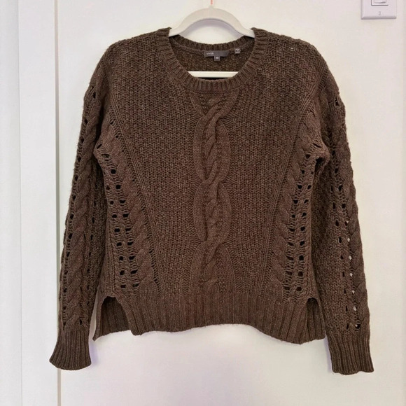 Vince Sweaters - Vince Cable Knit Wool Yak Sweater Brown Size XS Crewneck Cozy Fall Cabin Classic